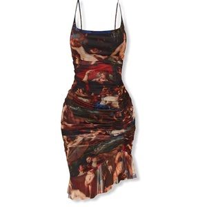 Pretty Little Thing Renaissance Print Mesh Dress